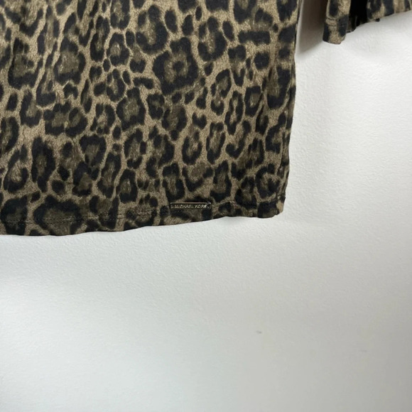 Michael Kors Women's Leopard Print Blouse Tan Black Peasant Mob Wife Flowy Large - Picture 7 of 13